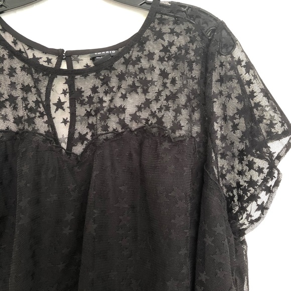 Torrid Star Mesh Black Short Sleeve Blouse Top - Picture 4 of 6